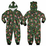 [Thick Soft Fabric] Funny Flannel Fleece Adult Onesie Pajamas Custom Face Christmas Tree Lights Printed Jumpsuit Homewear