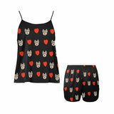 [Up To 5 Faces] Custom Face Cami Pajamas With Love Black Personalized Women's Sleepwear Set