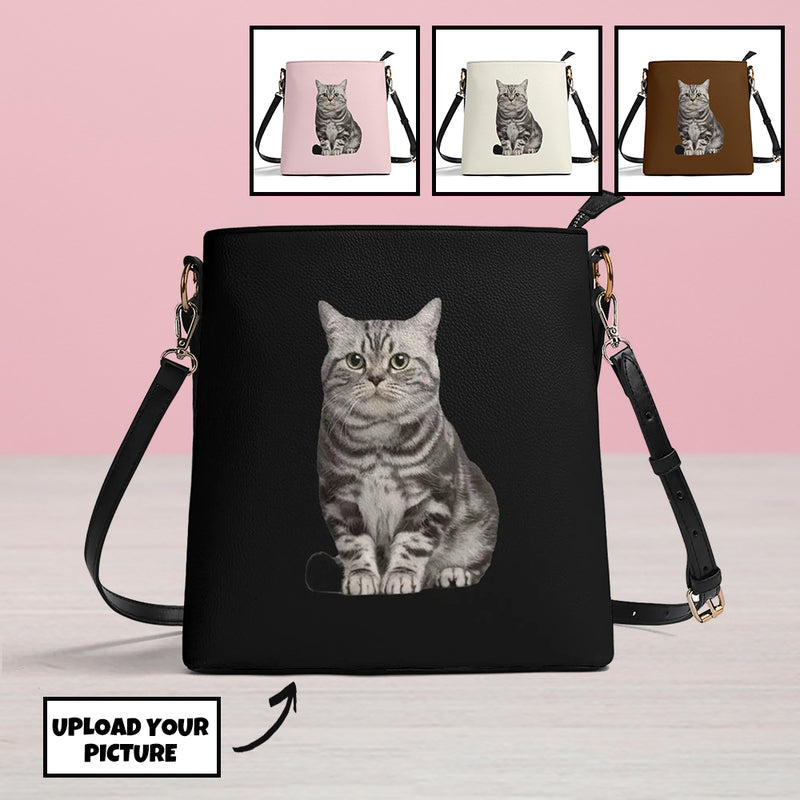 Custom Pet Face Solid Color Leather Bucket Tote Bag For Women Medium Hobo Shoulder Purse And Handbags