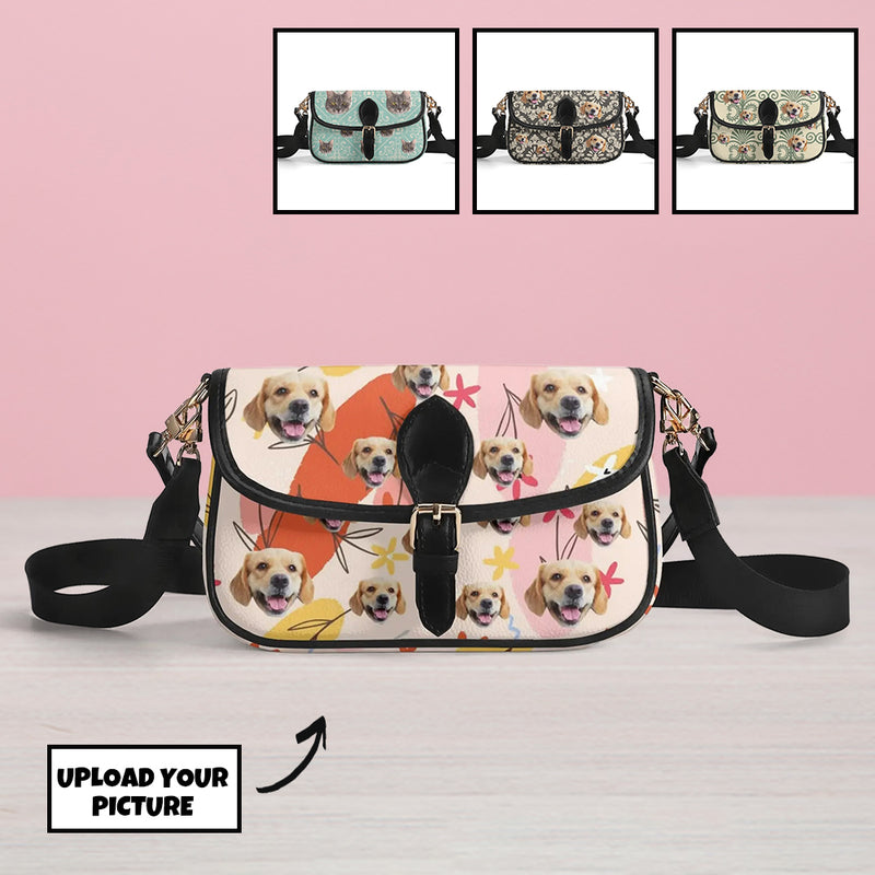 Custom Pet Face PU Leather Saddle Bag for Women Shoulder Bag Crescent Purse Bag