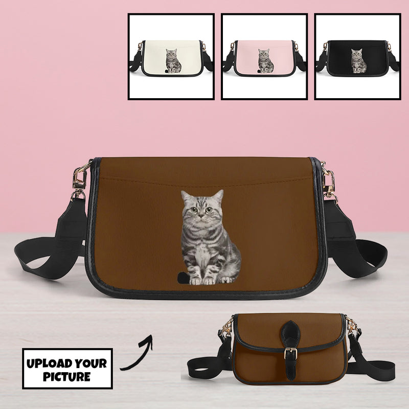 Custom Pet Face Solid Color PU Leather Saddle Bag for Women Shoulder Bag Crescent Purse Bag