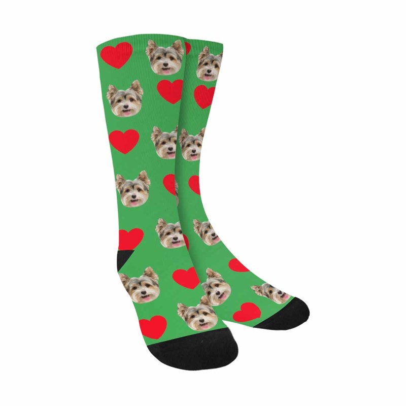 Custom Pet Socks Funny Printed Heart Dog Sublimated Crew Socks Personalized Photo Unisex Gift for Men Women