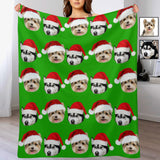 Custom Dogs Face Christmas Green Ultra-Soft Micro Fleece Blanket, Customized Throw Blanket