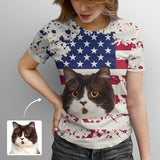 Custom Face Shirt American Flag Women's All Over Print T-shirt  Design Tee with Picture for Independence Day