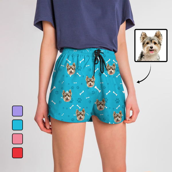 Custom Face Women's Pajama Shorts Personalized Smiley Dog Sleepwear Shorts