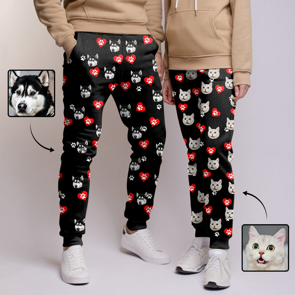 [High Quality] Custom Pet Face Love Heart Sweatpants Personalized Casual Sweatpants