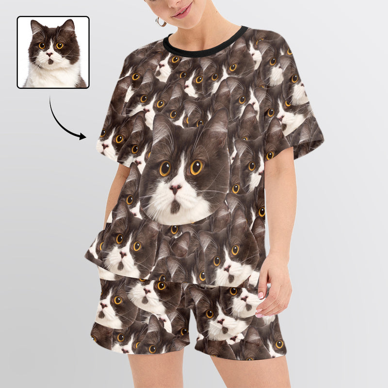 [Special Sale] Personalized Pajamas with Photo Sleepwear Custom Seamless Face Pajamas Women's Short Sleeve Pajama Set