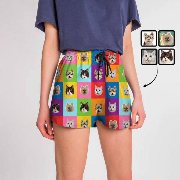 Custom Face Women's Pajama Shorts Personalized Pet Face Colorful Sleepwear Shorts