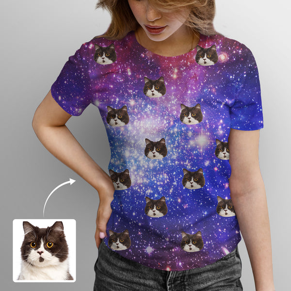 Custom  Face Tee Galaxy Starry Night Shirts Personalized Women's All Over Print T-shirt