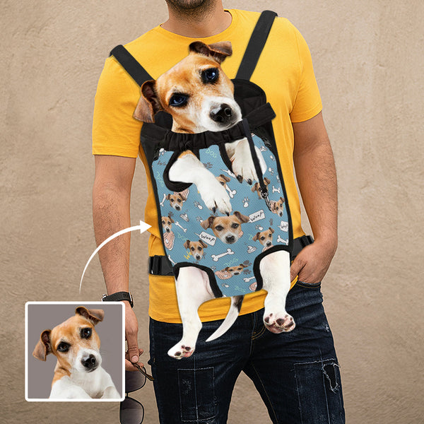 Custom Face Woof Blue Pet Backpack Carrier For Medium Dogs Cats Personalized Travel Bag