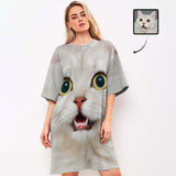 Custom Big Face Pajamas Women's Oversized Sleep Tee Personalized Women's Loose Nightshirt Sleepwear