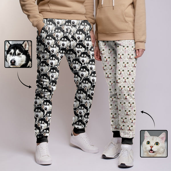 [High Quality] Custom Pet Seamless Face Sweatpants Couple Matching Personalized Casual Sweatpants