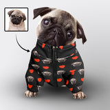 Custom Face Red Heart Black Pet Sweatshirt With Zipper Personalized Pet Clothes For Dog Cat