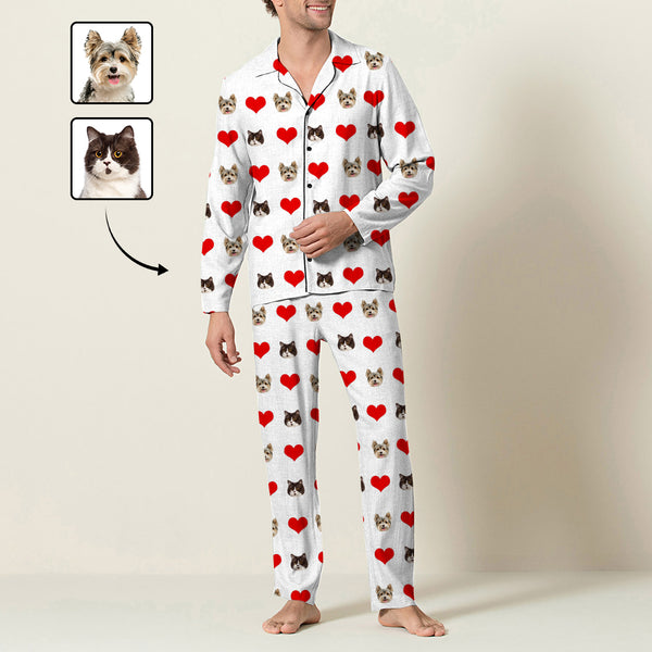 Custom Face Red Heart PJs Pajamas Sets for Men- Personalized Pajamas