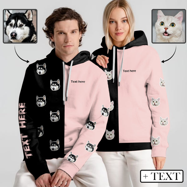 Custom Face & Text Black And Pink Hoodie Personalized Big Face Loose Cool Hoodie Designs Top Outfits Plus Size for Him Her