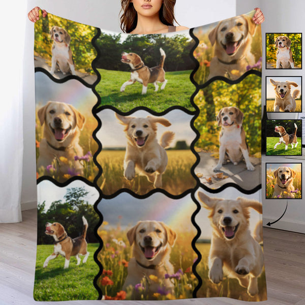 Personalized Dog Portrait Puzzle Throw Blanket  Custom Blanket With Pet Photo