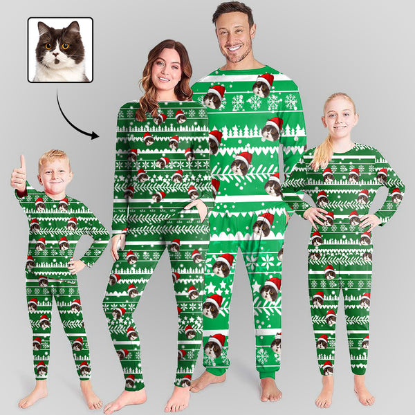 Custom Face Christmas Pattern Sleepwear Personalized Family Matching Long Sleeve Pajamas Set