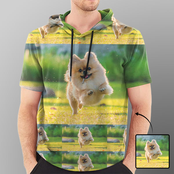 Custom Photo Short Sleeve Hoodie Men's Custom Face Loose Hoodie with Family Pictures for Him