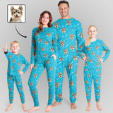 Custom Pet Dog's Face Paw & Bone Sleepwear Personalized Family Matching Long Sleeve Pajamas Set