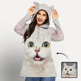 Custom Big Face Hoodie Three Quarter Sleeve Cool Hoodie Designs Women's Cat Ear Hooded Pullover