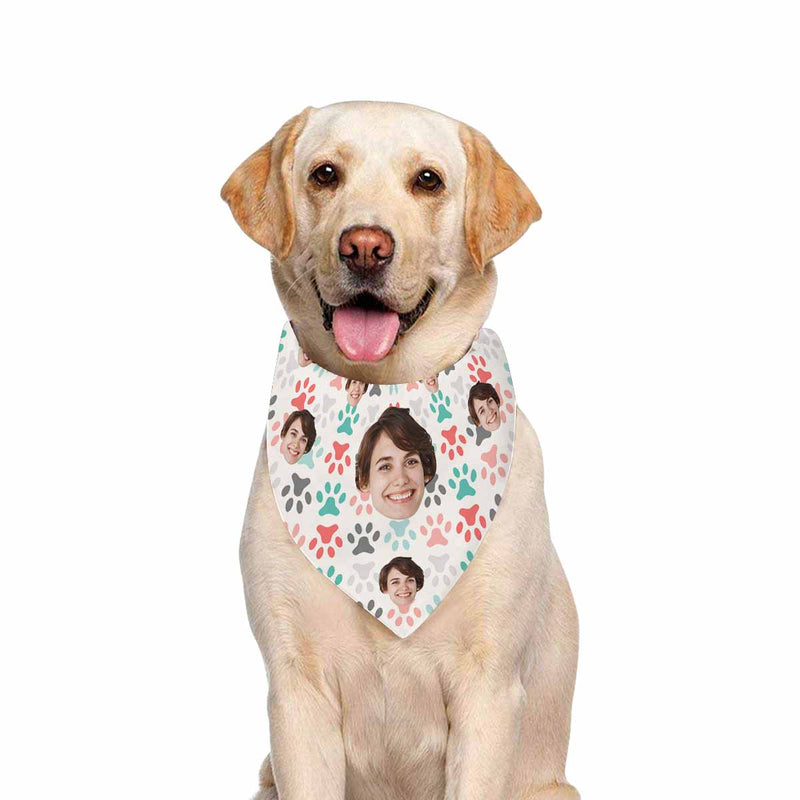 Custom Face Pajama Colorful Paws Women's Long Pajama Set Matching Dog Bandana Personalized Sleepwear