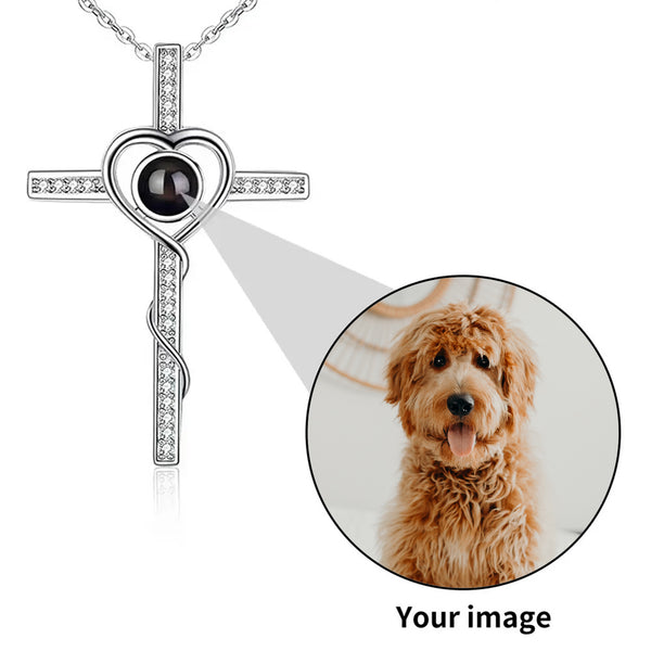 Custom Photo Projection Cross Pendant Necklace Personalized Necklace Gift For Pet Lover