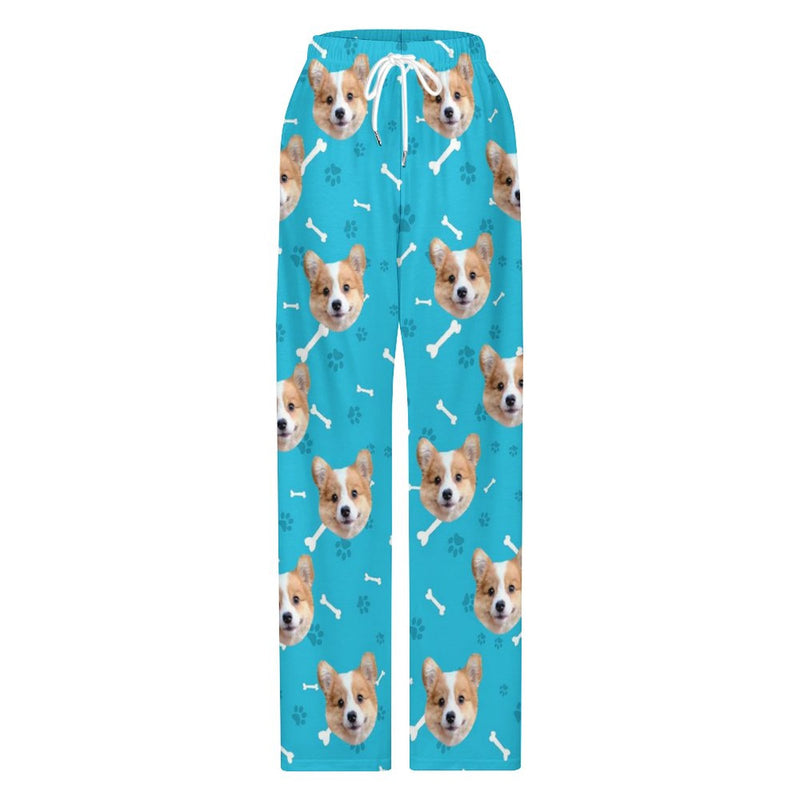 [For Kid&Adult] Personalized Face Dog Bone Multiple Color Paw Print Sleepwear Personalized Women's&Men's Long Pajama Pants