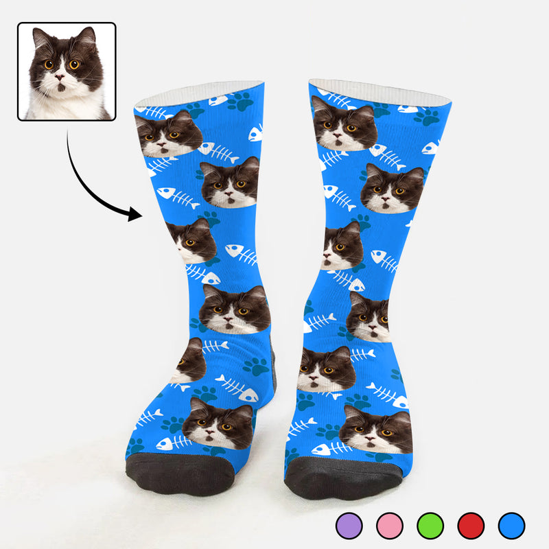 Personalised Pet Socks Custom Sublimated Crew Socks with Cat Face Funny Printed Photo Pet Socks Unisex Gift