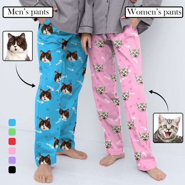 [For Adult&Kid] Custom Face Pajama Pants Fish Bone Cat Smiley Face Sleepwear for Adult&Kid