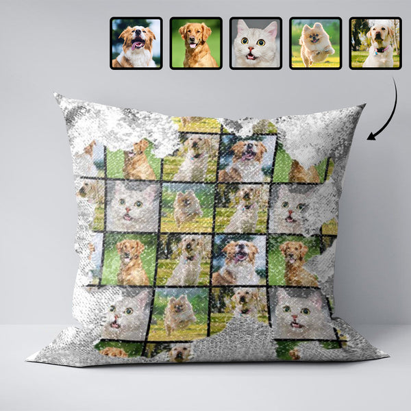 Custom Photo Puzzle Sequin Pillow Case Personalized Pet Pictures Pillow Cover 15.7inx15.7in