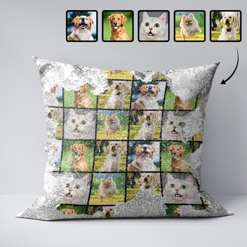 Custom Photo Puzzle Sequin Pillow Case Personalized Pet Pictures Pillow Cover 15.7inx15.7in