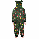 [Thick Soft Fabric] Funny Flannel Fleece Adult Onesie Pajamas Custom Face Christmas Tree Lights Printed Jumpsuit Homewear