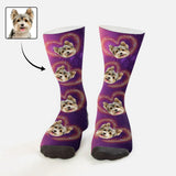 Custom Pet Socks Dog Face Galaxy Love Socks Printed Photo Personalized Sublimated Crew Socks Unisex Gift for Men Women