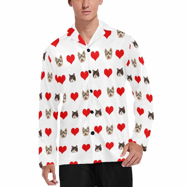 Custom Face Red Heart PJs Pajamas Sets for Men- Personalized Pajamas