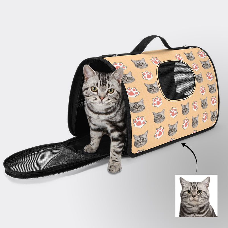 Custom Face Orange Paws Pet Handbag Personalized Dog Cat Carrier