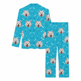 [Up To 5 Faces] Custom Face Pajamas My Pet Dog Cat Paw and Bone Sleepwear Personalized Women's Long Pajama Set