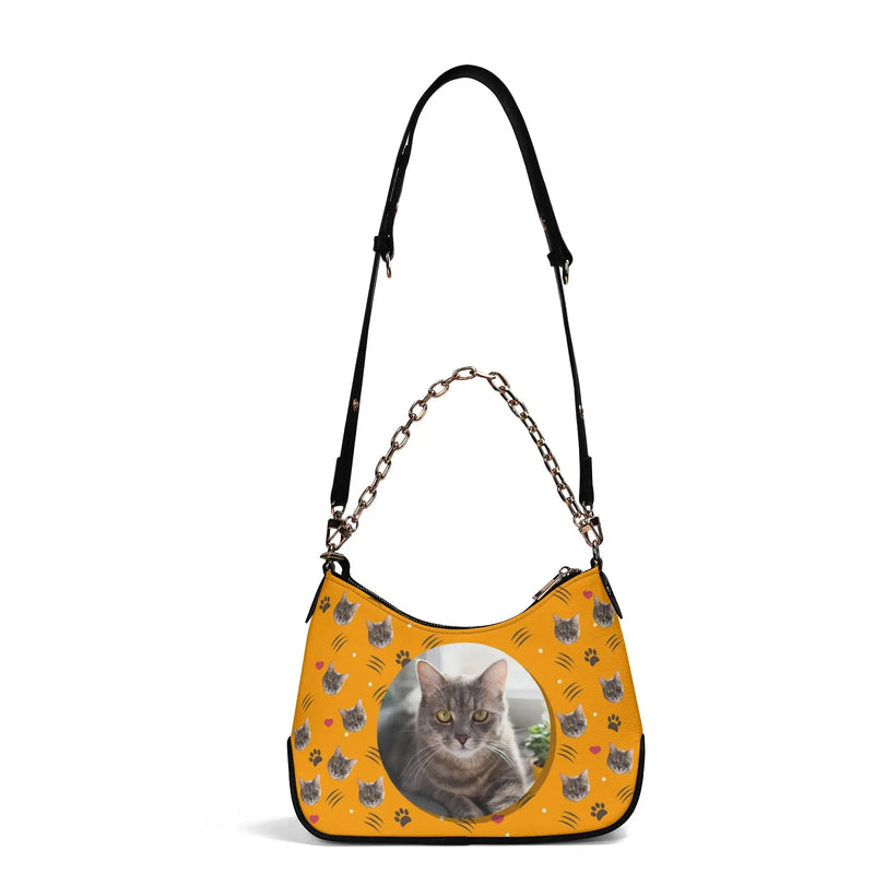 Custom Pet Face Lady PU Cross-body Bag With Chain Decoration Shoulder Bag for Women with 2 Removable Straps