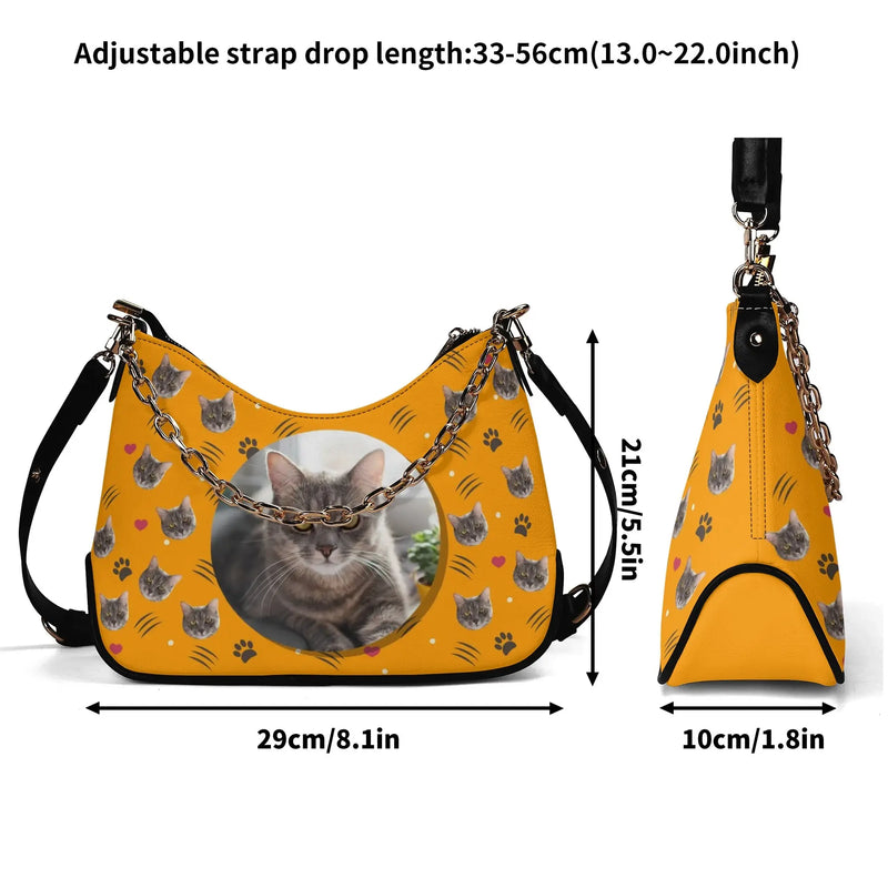 Custom Pet Face Lady PU Cross-body Bag With Chain Decoration Shoulder Bag for Women with 2 Removable Straps