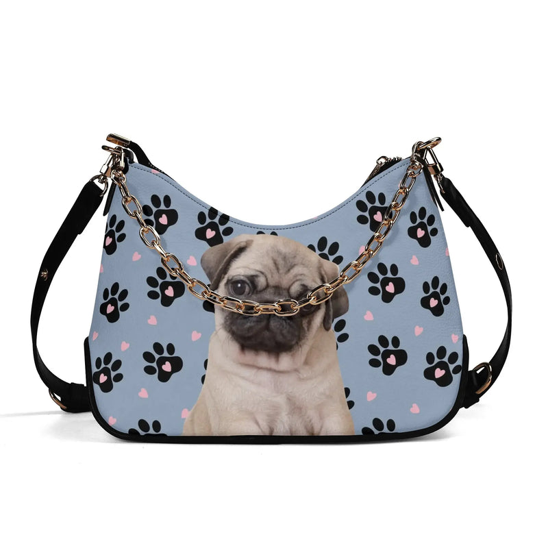 Custom Pet Face Lady PU Cross-body Bag With Chain Decoration Shoulder Bag for Women with 2 Removable Straps