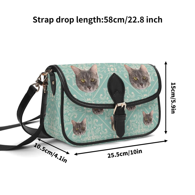 Custom Pet Face PU Leather Saddle Bag for Women Shoulder Bag Crescent Purse Bag