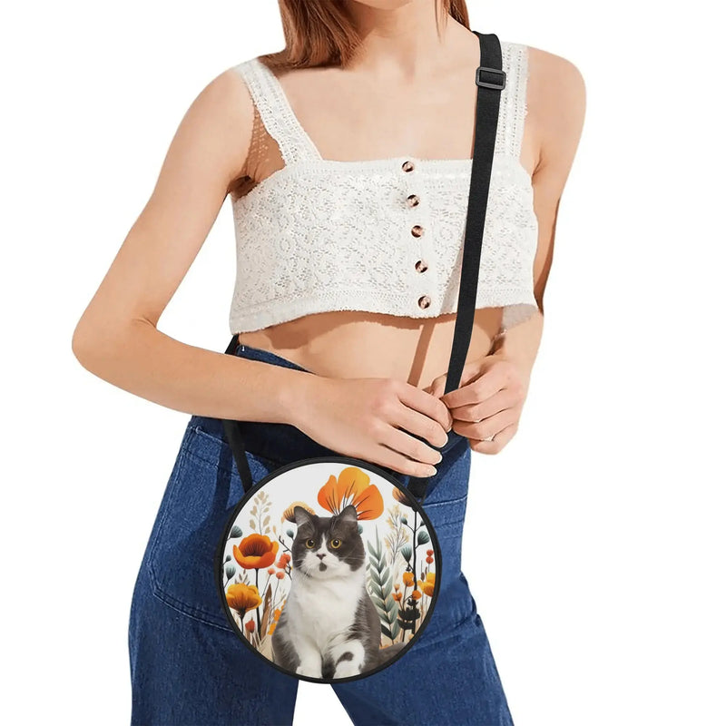 Custom Face Circle Crossbody Bag for Women Circle Purse with Zipper Adjustable Knot Shoulder Straps