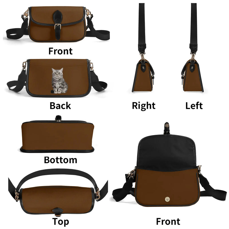 Custom Pet Face Solid Color PU Leather Saddle Bag for Women Shoulder Bag Crescent Purse Bag