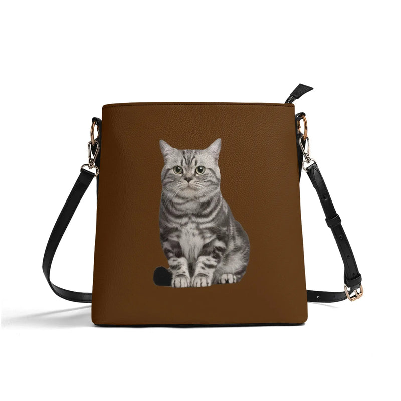 Custom Pet Face Solid Color Leather Bucket Tote Bag For Women Medium Hobo Shoulder Purse And Handbags