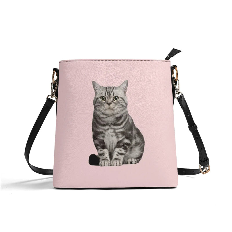 Custom Pet Face Solid Color Leather Bucket Tote Bag For Women Medium Hobo Shoulder Purse And Handbags