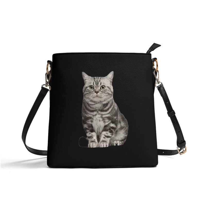 Custom Pet Face Solid Color Leather Bucket Tote Bag For Women Medium Hobo Shoulder Purse And Handbags