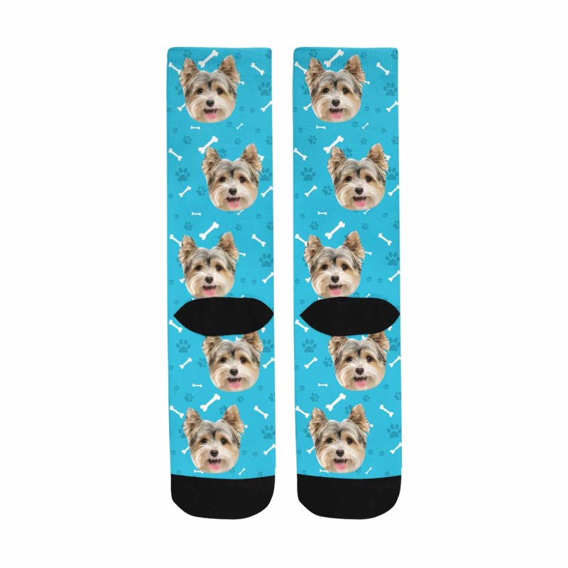 Custom Socks with Dog Face Printed Paw&Bone Pet Socks Personalized Sublimated Crew Socks for Mom