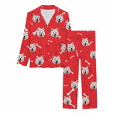 [Up To 5 Faces] Custom Face Pajamas My Pet Dog Cat Paw and Bone Sleepwear Personalized Women's Long Pajama Set