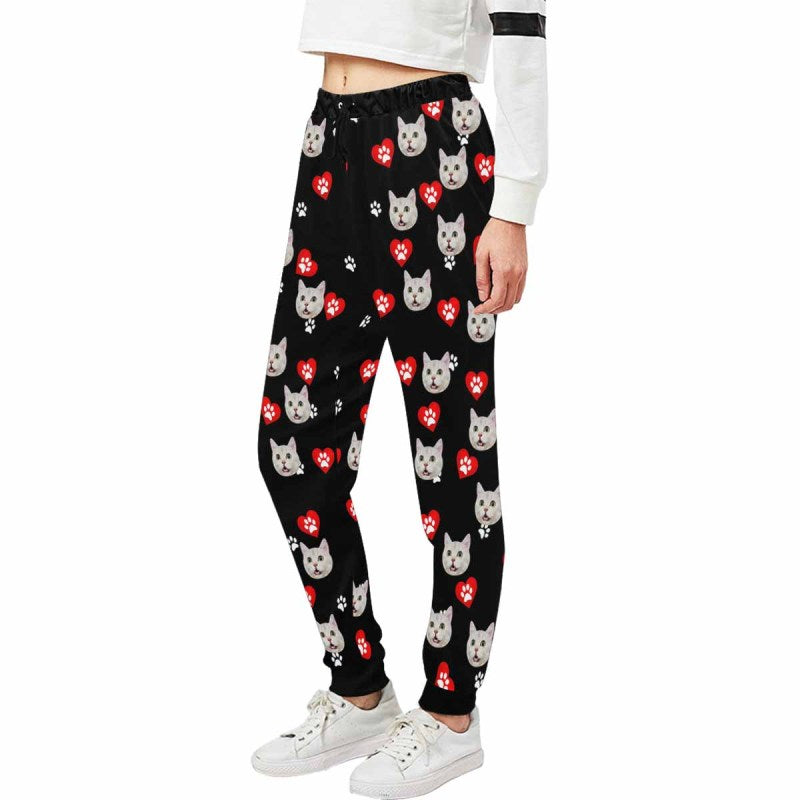 [High Quality] Custom Pet Face Love Heart Sweatpants Personalized Casual Sweatpants