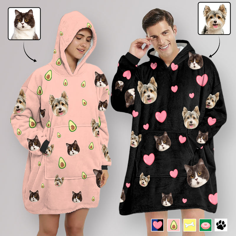 【Upgraded version with high quality】-Wearable Blanket Custom Pet Face Blanket Hoodie Personalized Oversized Hoodie Fleece Blanket Warm Hoodie Dog Lover Gift