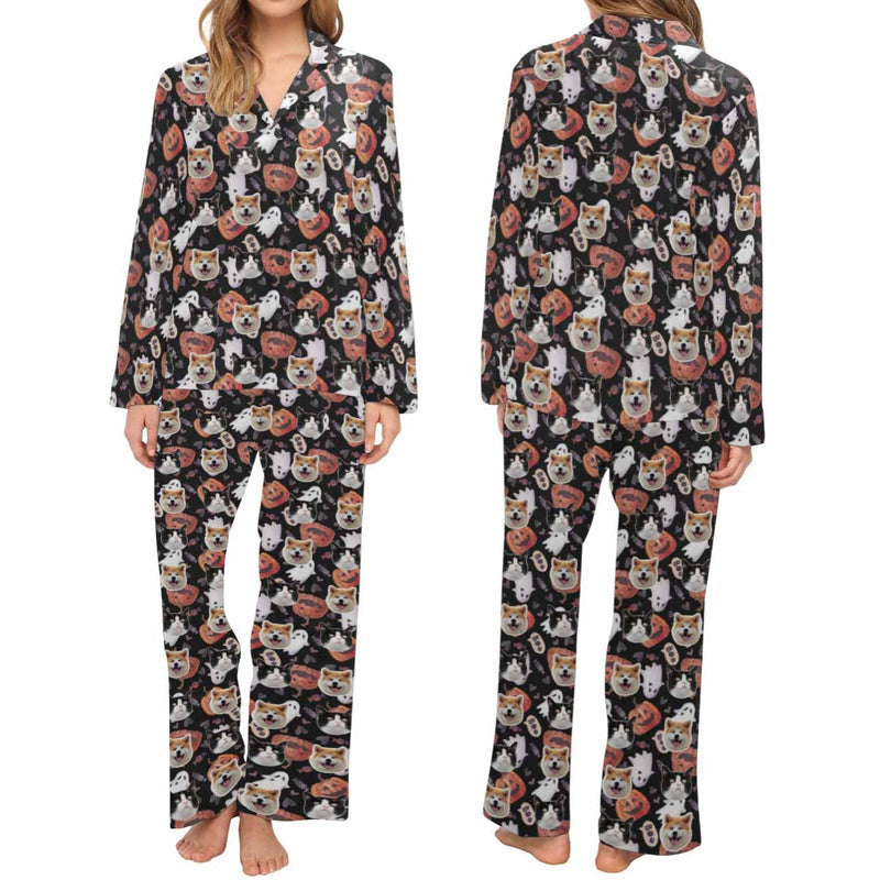 Halloween Custom Face Women's Long Pajama Set Persoanlized Sleepwear